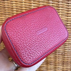 Vintage Coach Red Leather Pill Case Triple Box 8062 Jewelry Y2K 2000 Navy Stitch